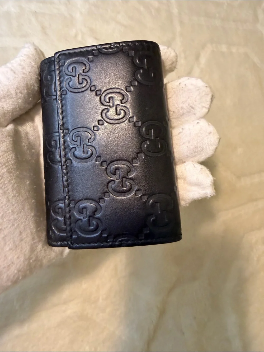 Gucci Black Embossed Leather Key Holder
